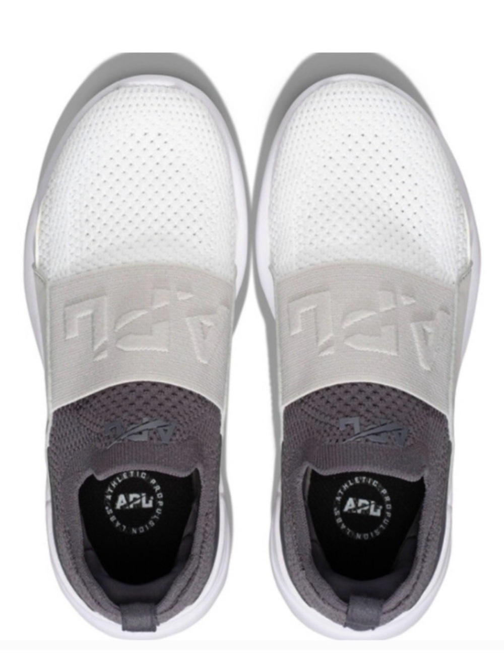 APL Slip-On Knit Sneakers in White and Gray